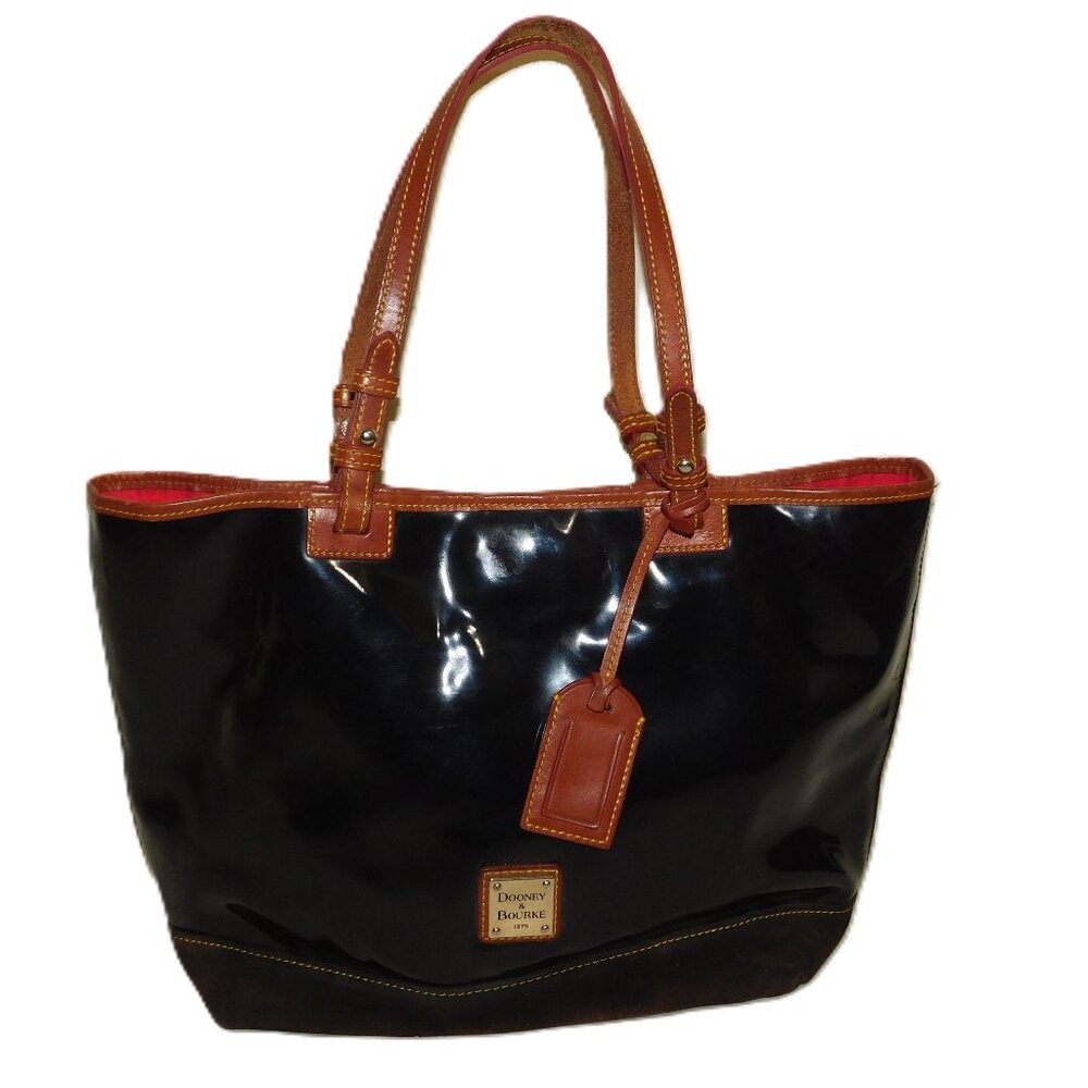 Dooney & Bourke Black Patent Leather Venus Lee Tote with Suede Bottom